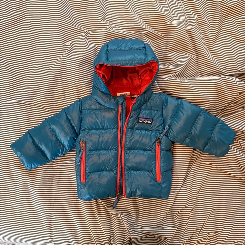 Patagonia Baby Hi-Loft Down Sweater Hoody - Blue and Red